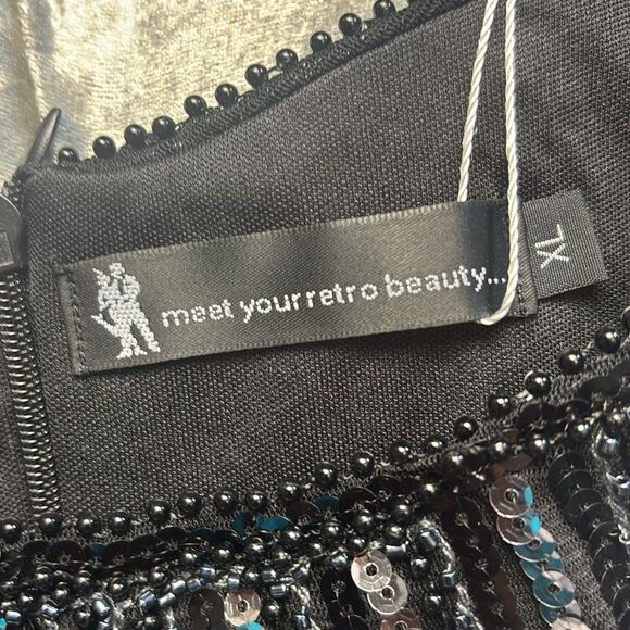 Meet your retro beauty NWT black beaded flapper dress, size XL - Picture 2 of 16